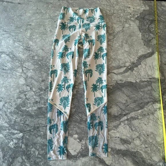 Beach Riot Palm Tree Print Mesh Leggings White Blue Small - Picture 3 of 9